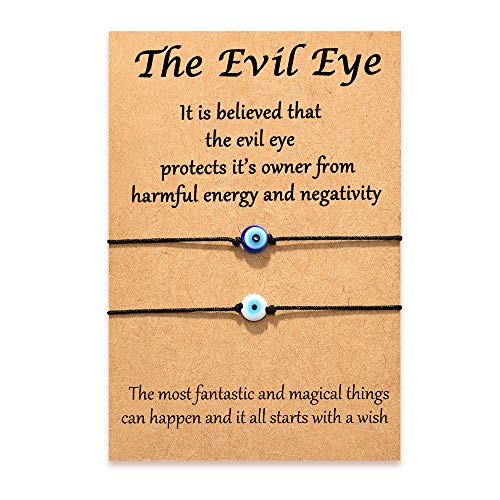 Shonyin Evil Eye Bracelet Black Lucky String Rakhi for Brother Set of 2 Protection Kabbalah Ojo Turco Mal De Adjustable Bracelets Nazar Amulet Jewelry for Women Men Family Father's Day Friend 2pcs - Image 1