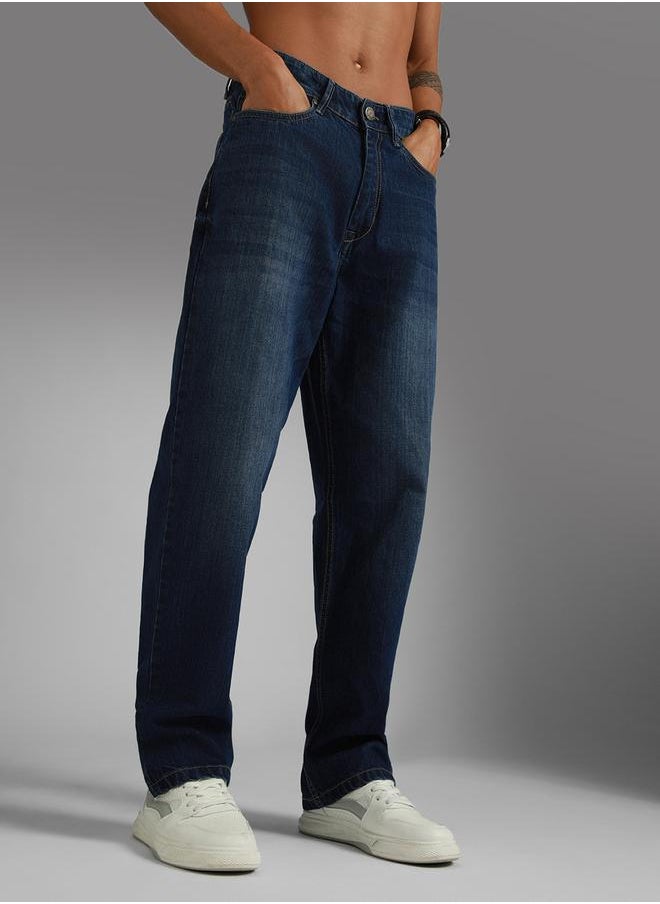HIGH STAR - Mid Rise Faded Regular Fit Jeans by Styli - Image 1