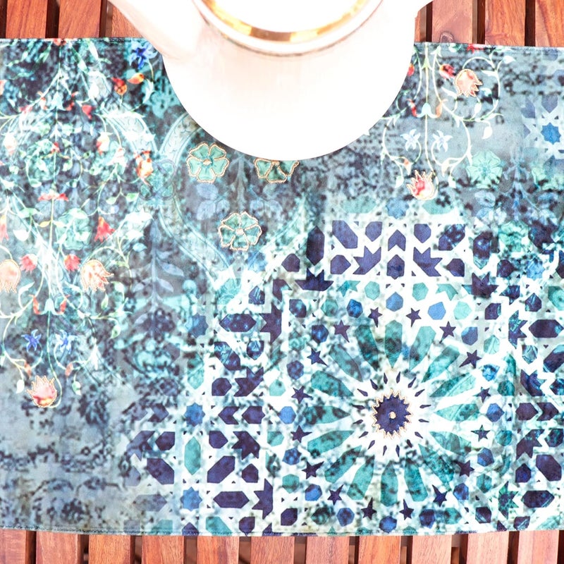 Zeba Zeba World Moghul Inspired Digital Print Emerald Green Enhanced Decor 6 Seater Table Runner Cloth, Table Runner for Living Room, Dining Table Runner - (Size : 12" X 84" ; 30 Cms X 213 Cms) - Image 3