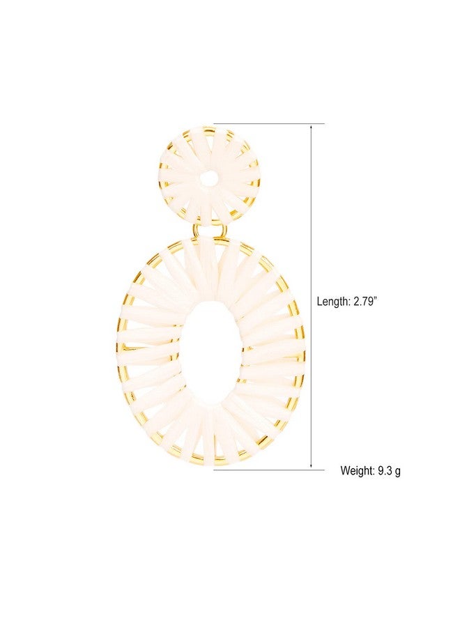 BaubleStar Raffia Tassel Fringe Rattan Hoop Drop Statement Earrings White Tiered Thread Handmade Round Oval Cirle Dangle Fashion Jewelry For Women - Image 4