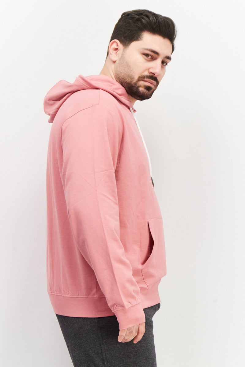 Sovereign Code Men Drawstring Plain Long Sleeve Hooded Sweatshirt, Pink - Image 2