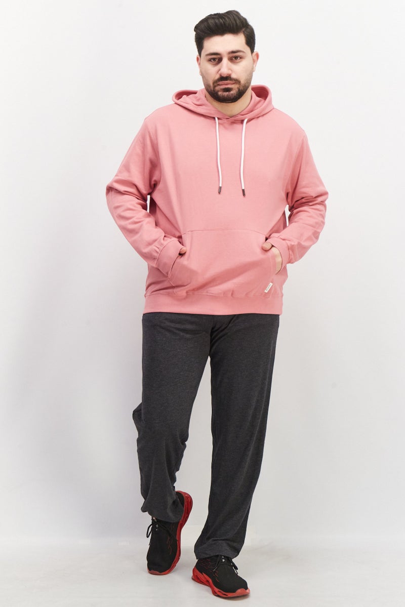 Sovereign Code Men Drawstring Plain Long Sleeve Hooded Sweatshirt, Pink - Image 4