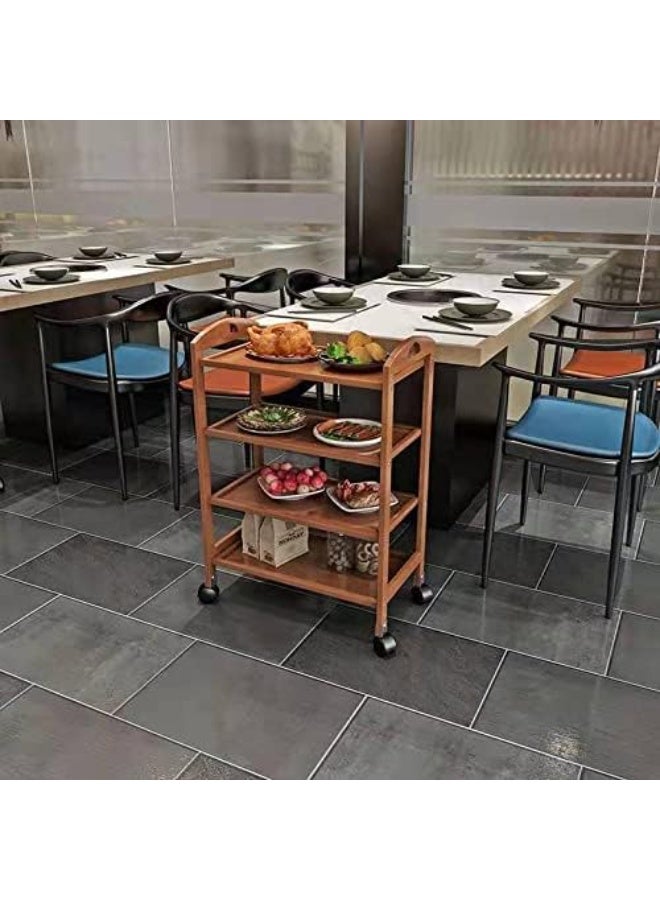 Bamboo Serving Trolley with Tiered Shelves – Sturdy & Eco-Friendly Rolling Cart for Kitchen, Dining, or Living Room – Brown, 60L x 33W x 81H cm - Image 4