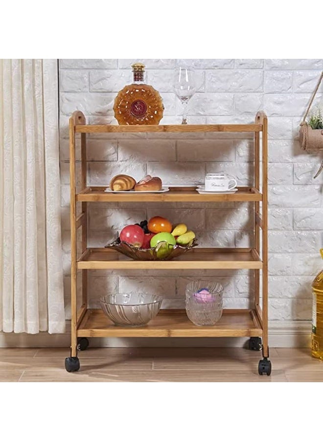 Bamboo Serving Trolley with Tiered Shelves – Sturdy & Eco-Friendly Rolling Cart for Kitchen, Dining, or Living Room – Brown, 60L x 33W x 81H cm - Image 1