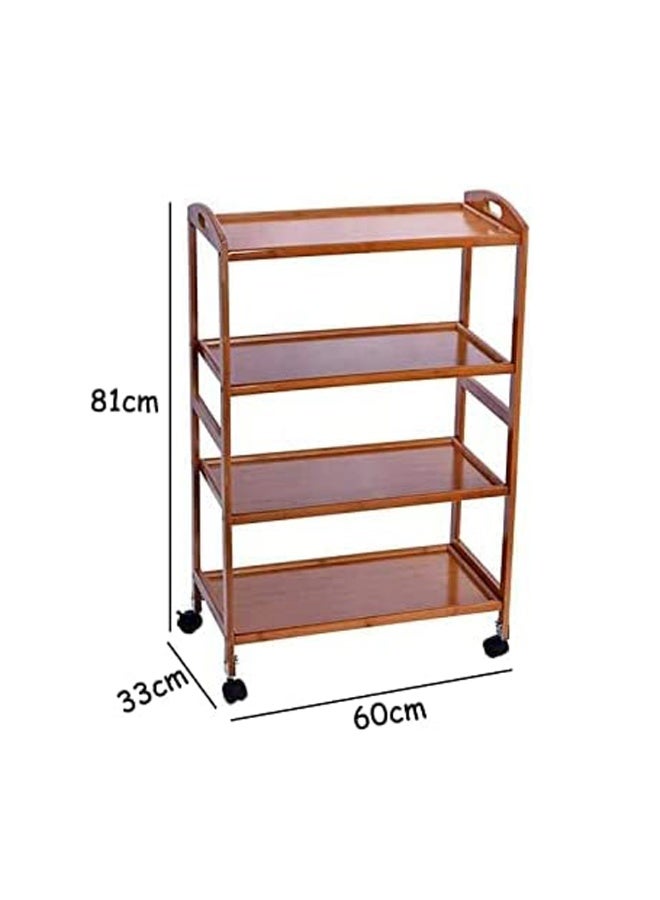 Bamboo Serving Trolley with Tiered Shelves – Sturdy & Eco-Friendly Rolling Cart for Kitchen, Dining, or Living Room – Brown, 60L x 33W x 81H cm - Image 2