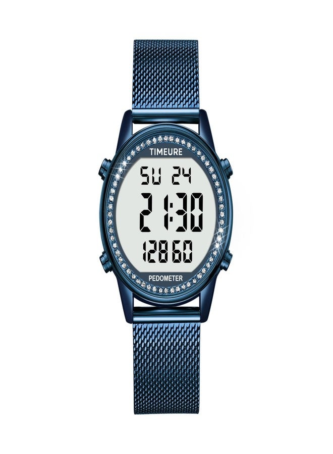 TIMEURE Women's Step Counter Pedometer Watch Crystal Stone, No App, No Charging Needed for Step, Calorie, Distance Tracking, Alarm, Countdown Timer, TU-2401 (Crystal Blue) - Image 1