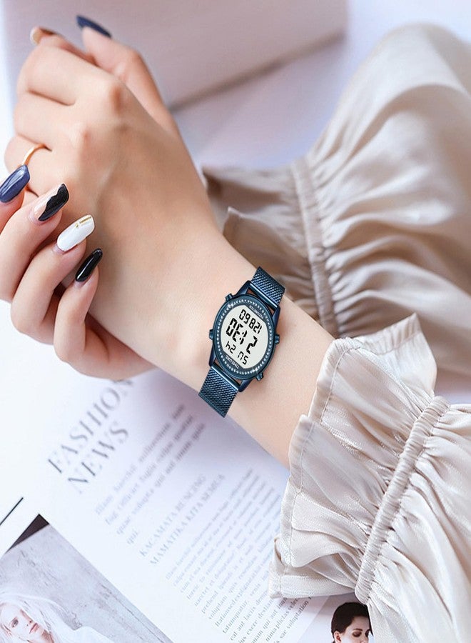 TIMEURE Women's Step Counter Pedometer Watch Crystal Stone, No App, No Charging Needed for Step, Calorie, Distance Tracking, Alarm, Countdown Timer, TU-2401 (Crystal Blue) - Image 4