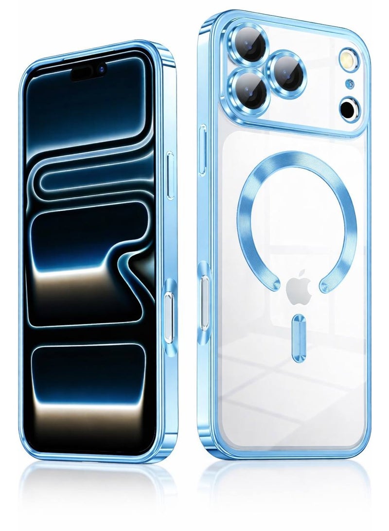Magnetic for iPhone 17 Pro, Case Clear, [Compatible with Magsafe, Built-in Camera Lens Protector], Soft Slim Phone Case Cover for iPhone 17 Pro | Sky Blue