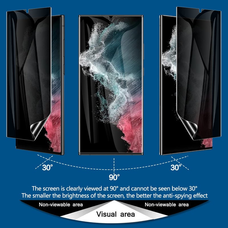 LYWHL 2 Pack for Samsung Galaxy S22 Ultra Privacy Screen Protector, Anti-Spy Full Adhesive Flexible Film for Galaxy S22 Ultra 5G 6.8â€, [Support Fingerprint Reader] Easy Installation Frame - Black - Image 2