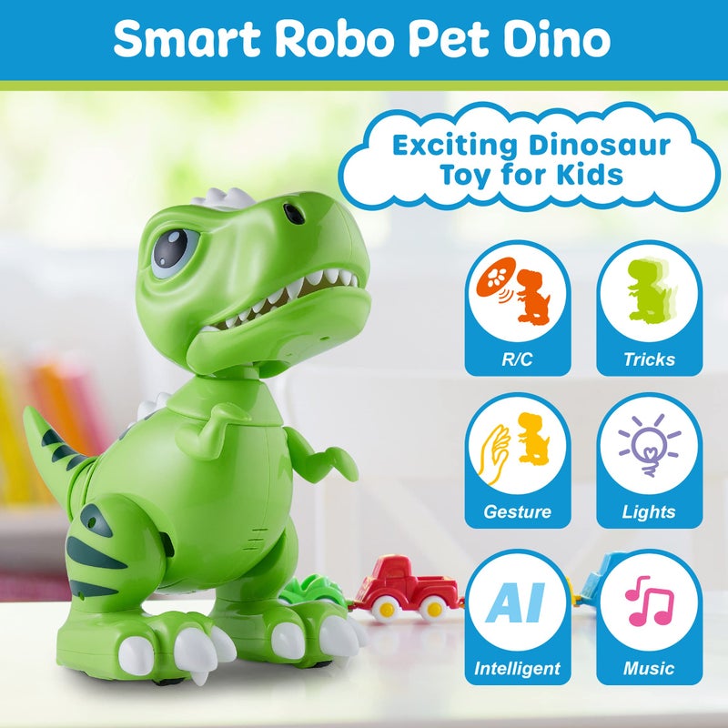 Power Your Fun Robo Pets T-Rex Dinosaur Toy for Boys and Girls- Remote Control Robot Toy with LED Light Eyes, Interactive Hand Motion Gestures, STEM Programmable Treats Toys, Walking, Dancing Robot Dinosaur for Kids - Image 5