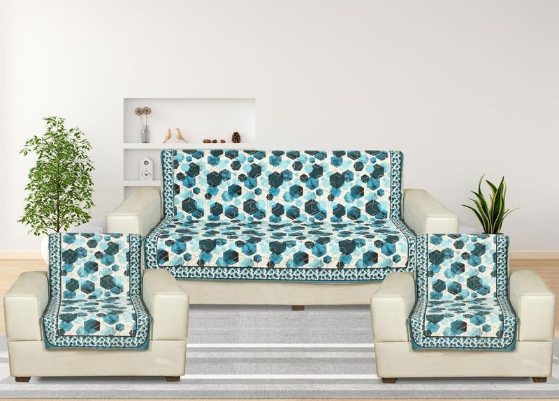 Nendle Premium Touch Soft Velvet 3 Layer Quilted Sofa Cover 5 Seater with Combined seat and Back| Anti-Slip Protector Covers for Living Room, Drawing Room (Navy Blue, Pack of 3+1+1) - Image 1