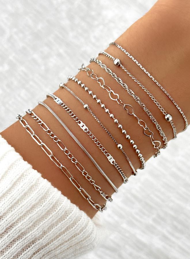 Take Two Set of 10 - Silver Chain Bracelets - Image 1