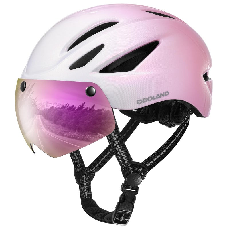 Odoland Adults Bike Helmet with Removable Magnetic Sun Visor, Adjustable Dial Fit Bicycle Cycling Helmet for Mountain Road Bike, Certified Lightweight MTB Ebike Helmet for Men Women,Gradient Rose Pink - Image 1