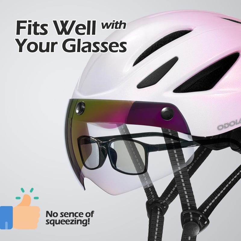 Odoland Adults Bike Helmet with Removable Magnetic Sun Visor, Adjustable Dial Fit Bicycle Cycling Helmet for Mountain Road Bike, Certified Lightweight MTB Ebike Helmet for Men Women,Gradient Rose Pink - Image 2