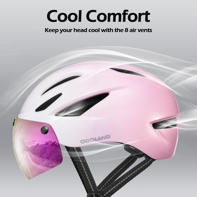 Odoland Adults Bike Helmet with Removable Magnetic Sun Visor, Adjustable Dial Fit Bicycle Cycling Helmet for Mountain Road Bike, Certified Lightweight MTB Ebike Helmet for Men Women,Gradient Rose Pink - Image 4