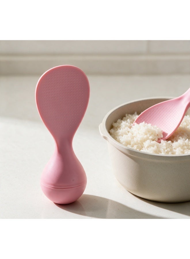 New Creative Food Grade Tumbler Anti-Stick Rice Spoon,Tumbler Rice Spoon, Standing Rice Shovel, Silicone Rice Paddle, Heat Resistant Rice Cooker Spatula (Pink)  ﻿  ﻿  ﻿ - Image 1