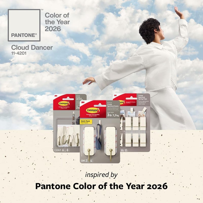 Command Mixed Hook Pack, Cream Speckle, 2 Medium Hooks, 8 Spring Clips, Great for Hanging Christmas Decorations - Image 3