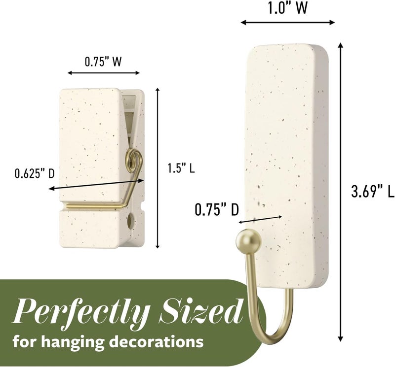Command Mixed Hook Pack, Cream Speckle, 2 Medium Hooks, 8 Spring Clips, Great for Hanging Christmas Decorations - Image 2