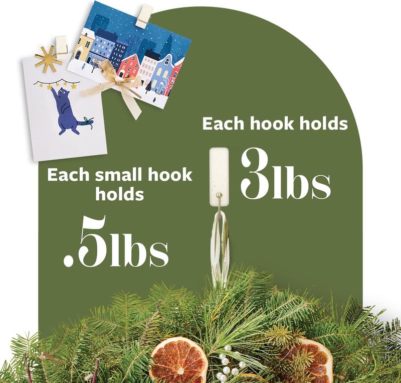 Command Mixed Hook Pack, Cream Speckle, 2 Medium Hooks, 8 Spring Clips, Great for Hanging Christmas Decorations - Image 4