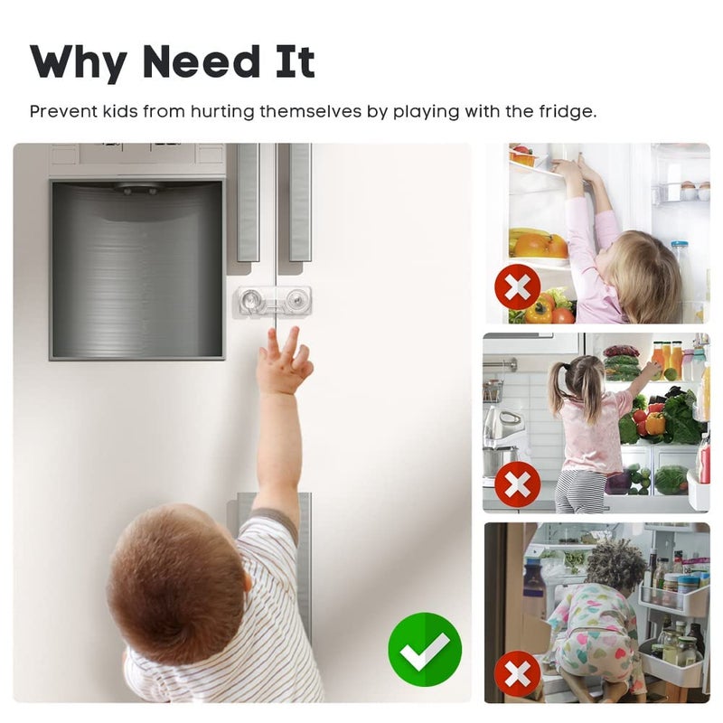 EUDEMON 2 Pack Childproof Refrigerator Lock, Baby Safety French Fridge Door Lock, Freezer Lock, Invisible Cabinet Cupboard Lock for Toddlers, Easy to Install, no Tools Need or Drill (Transparent) - Image 3