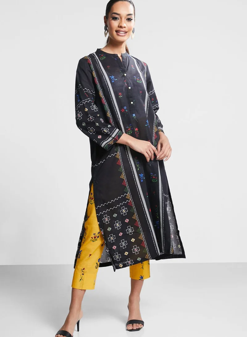Nishat Linen Button Detail Printed Kurti & Pants