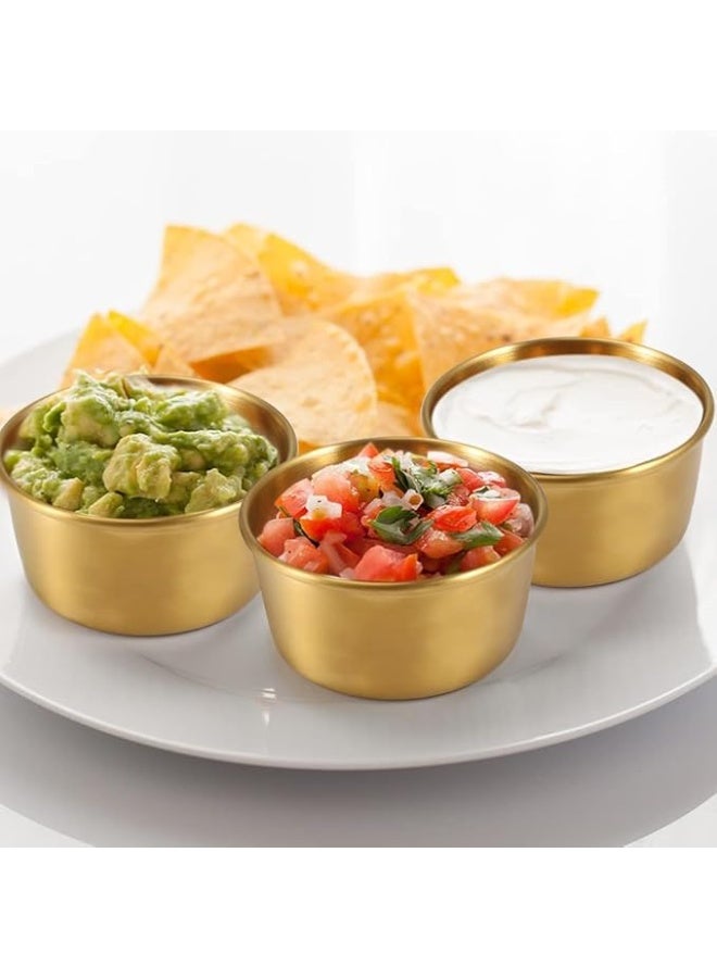 DUNISO 12 قطعة أطباق صلصة من الفولاذ المقاوم للصدأ، أطباق غمس صغيرة قابلة لإعادة الاستخدام، كوب صلصة متعدد الوظائف، سهل التنظيف، يستخدم للصلصة اللحم، السلطة، الصلصة، السوشي، الحلويات، التوابل، 60 مل، ذهبي - Image 5