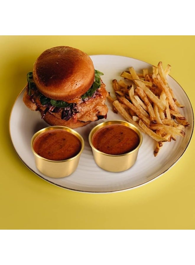 DUNISO 12 قطعة أطباق صلصة من الفولاذ المقاوم للصدأ، أطباق غمس صغيرة قابلة لإعادة الاستخدام، كوب صلصة متعدد الوظائف، سهل التنظيف، يستخدم للصلصة اللحم، السلطة، الصلصة، السوشي، الحلويات، التوابل، 60 مل، ذهبي - Image 4