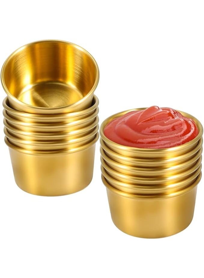 DUNISO 12 قطعة أطباق صلصة من الفولاذ المقاوم للصدأ، أطباق غمس صغيرة قابلة لإعادة الاستخدام، كوب صلصة متعدد الوظائف، سهل التنظيف، يستخدم للصلصة اللحم، السلطة، الصلصة، السوشي، الحلويات، التوابل، 60 مل، ذهبي - Image 1