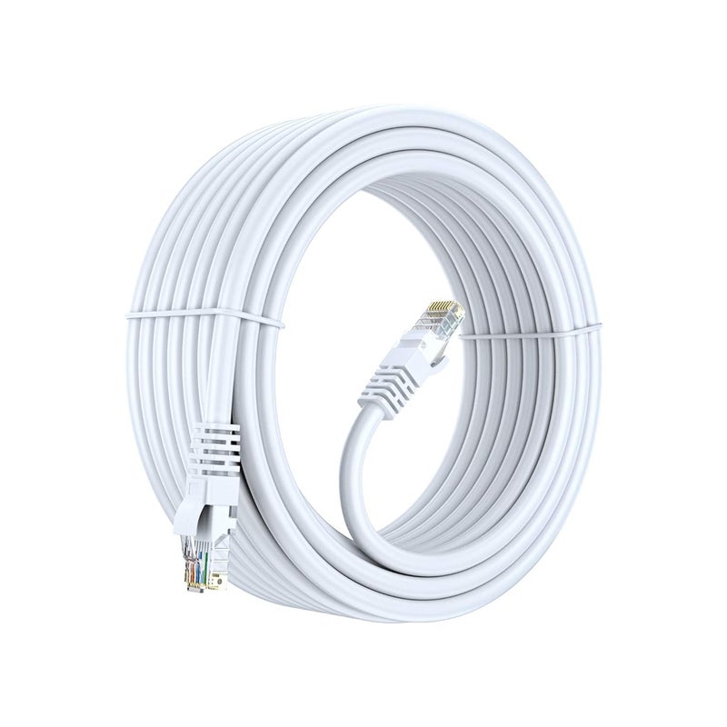 Sado كابل إيثرنت سادو بطول 15 متر Cat 5e، كابل LAN إنترنت، كابل تصحيح بدون تشابك، مرن، شبكة، سرعة تصل إلى 1000 ميجابت في الثانية، موصل RJ45 للكمبيوتر، الخادم، الموجه، المودم، التلفاز - أبيض - Image 1