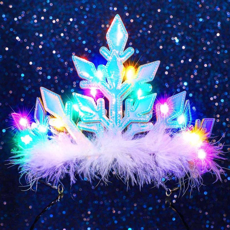 Catery Snowflake Crown and Tiara Light Up Christmas Headbands Feather Costume Accessories for Women