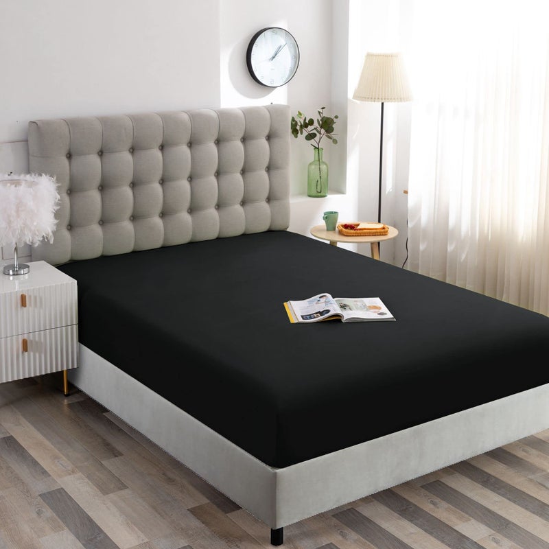 Ghooss Full Size Fitted Sheet Hotel Quality Bedding Fitted Sheet Deep Pocket up to 14 Inch Wrinkle and Fade Resistant 1 Piece Black - Image 4