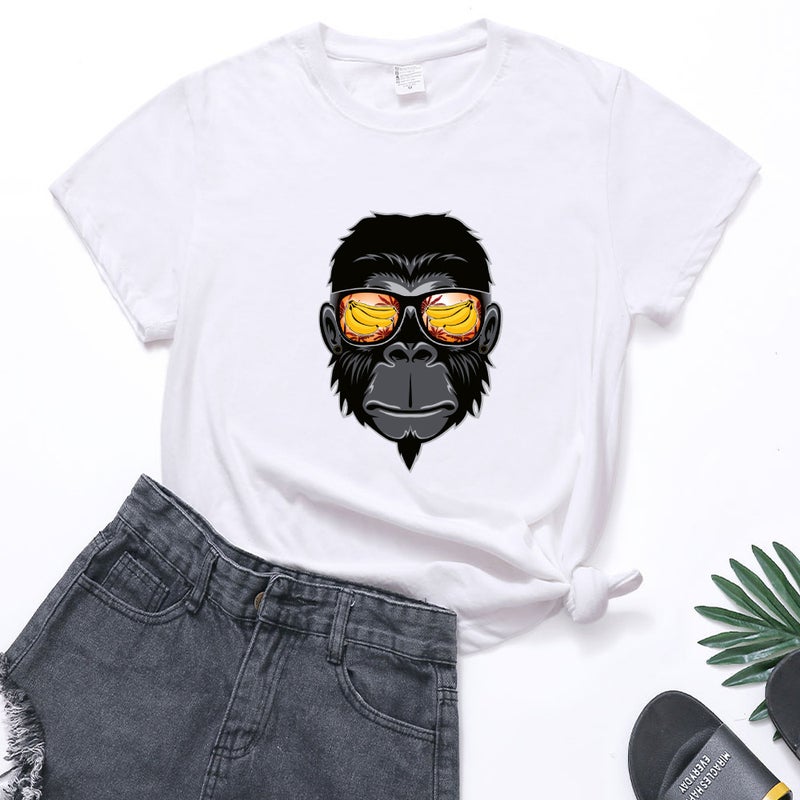 2021 New Gorilla Printed Casual Loose Trendy Unisex Cvc Short Sleeve T-Shirt - Image 5