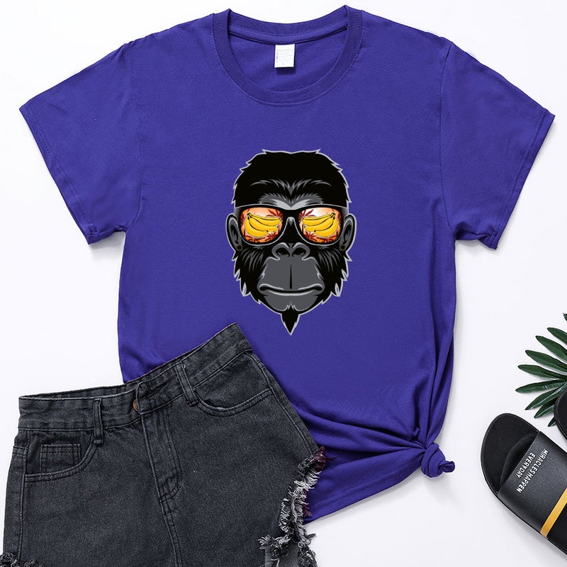 2021 New Gorilla Printed Casual Loose Trendy Unisex Cvc Short Sleeve T-Shirt - Image 4