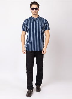 OCTAVE Octave Men's Fabric Vertical Stripe Knitted T-Shirt,Indigo Blue  - Image 5