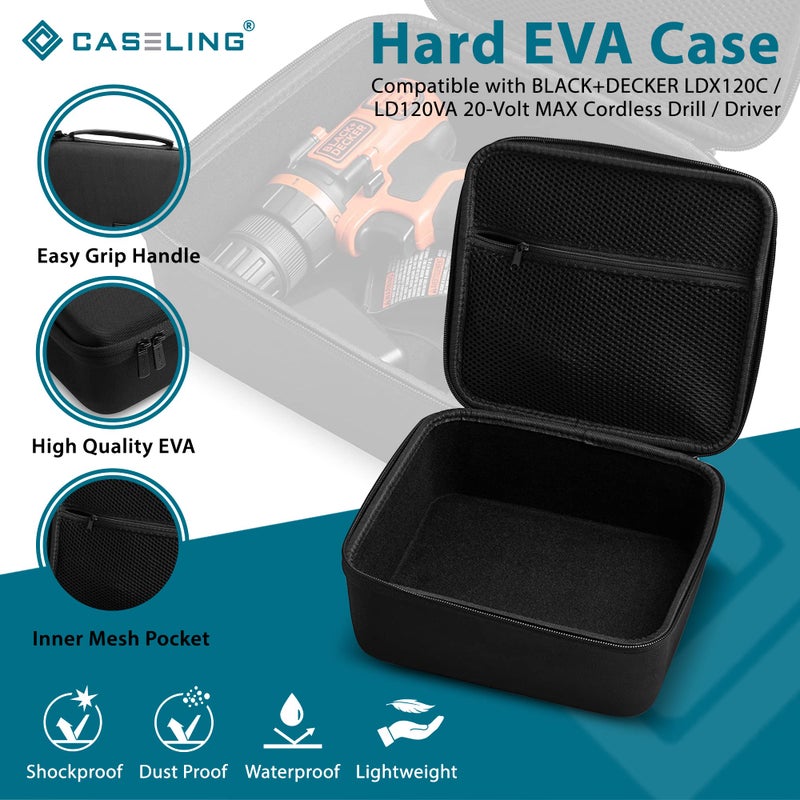 caseling Hard Case - 8.67" x 7.8" x 3.5" - Fits BLACK+DECKER LDX120C / LD120VA Cordless Drill/Driver - EVA Protection Foam Hard Shell Holder for Electronics Storage and Travel (Case only) - Image 4