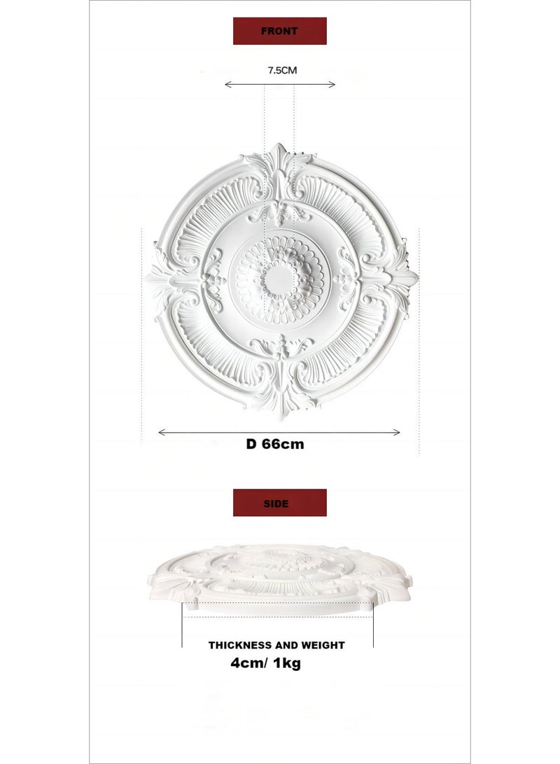 brievo 66cm Classic Decorative PU Ceiling Medallion with 3D Carved Design - Elegant Light Fixture Plate for Chandelier - Image 2