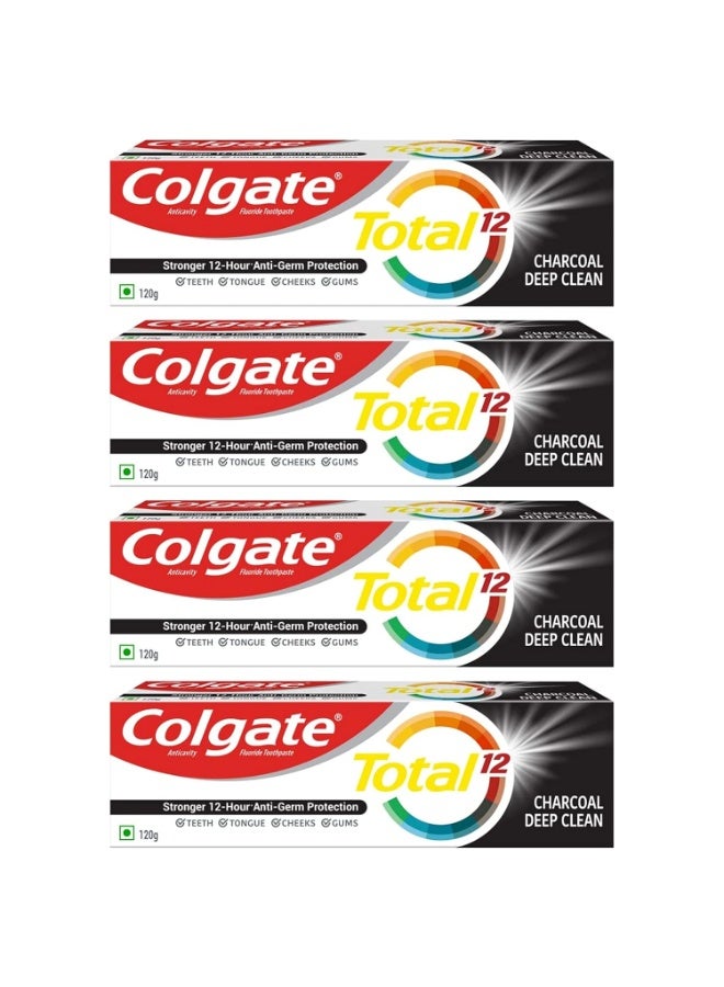 Colgate Total 12 Whole Mouth Health 120g Charcoal Deep Clean Toothpaste (480g, Pack of 4, 120g each)