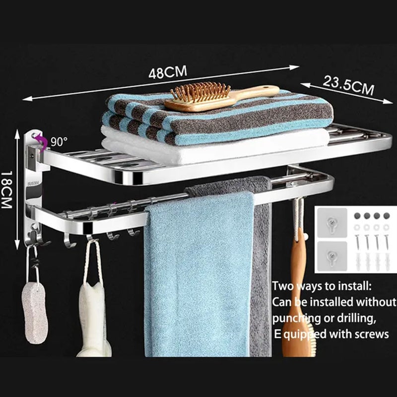 Hole-free Foldable 304 Stainless Steel Towel Rack, Bathroom Towel Holder and Storage Shelf - Image 2