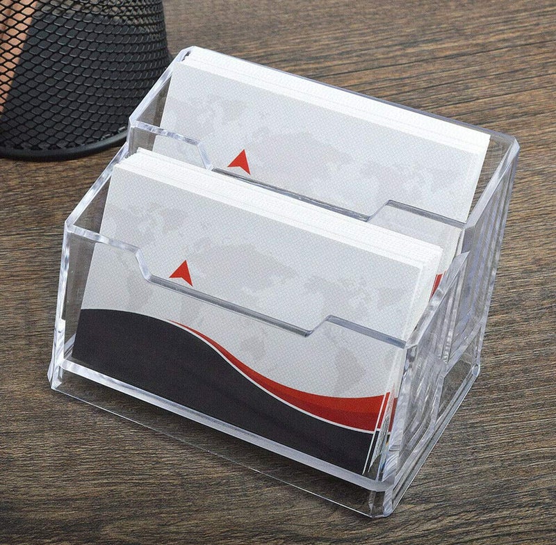 SNDIA 2-Tier Clear Business Card Holder – Transparent Acrylic Visiting Card Display Stand & Desk Organizer for office - Image 2