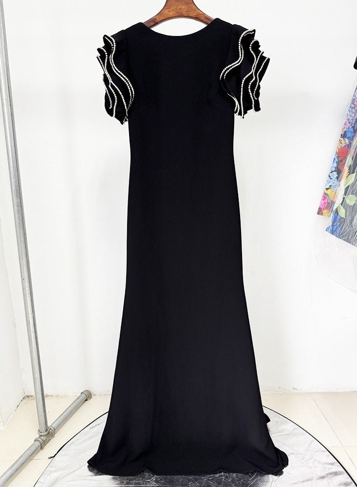 Madam Uniq Black Mermaid - Gown with Contrast - Stitched Sculpted Sleeves & Open - Back Detail  - Image 3