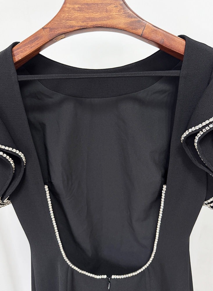 Madam Uniq Black Mermaid - Gown with Contrast - Stitched Sculpted Sleeves & Open - Back Detail  - Image 5