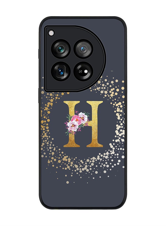 Stylizedd Rugged Black edge case for OnePlus 12R / OnePlus Ace 3 5G, Slim fit Soft Cover - Custom Monogram Initial Letter Floral Pattern Alphabet - H (Grey) - Image 1