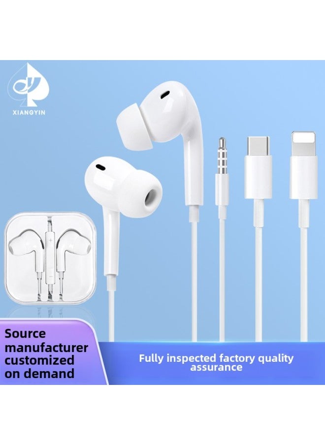Generic - Wired In-ear Headphones For Apple OPPO Huawei Vivo Red Rice Millet Type-c Round Head Hole Noise Reduction-Color:Third Generation Typec Digital Flat Mouth Universal Bagging [true Three-dimensional Copper Ring Speaker] - Image 1