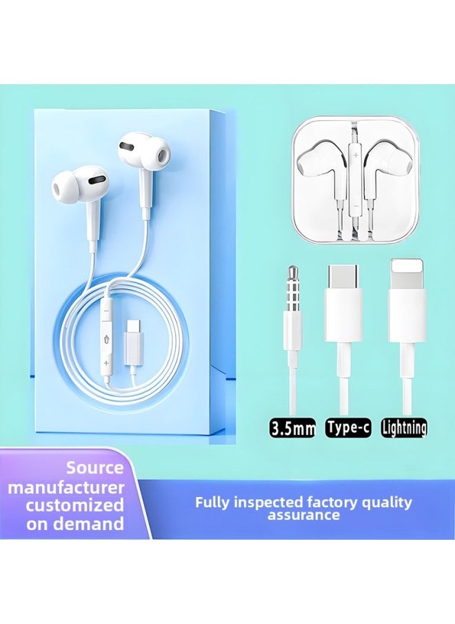 Generic - Wired In-ear Headphones For Apple OPPO Huawei Vivo Red Rice Millet Type-c Round Head Hole Noise Reduction-Color:Third Generation Typec Digital Flat Mouth Universal Bagging [true Three-dimensional Copper Ring Speaker] - Image 1