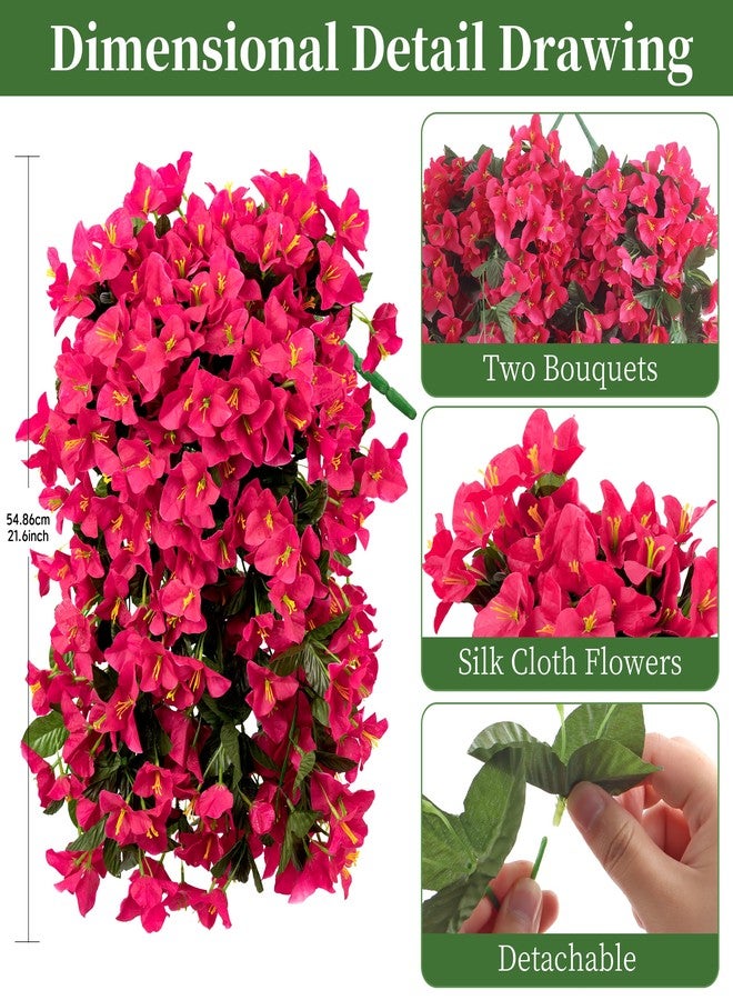 ColoPlay Artificial Bougainvillea Hanging Flowers Plants - 2 PCS faux Bougainvillea artificial flowers with Long Trailing Vines for Outdoor Decoration, Perfect for Porch, Garden, Urn Patio Balcony (Rose Red) - Image 2