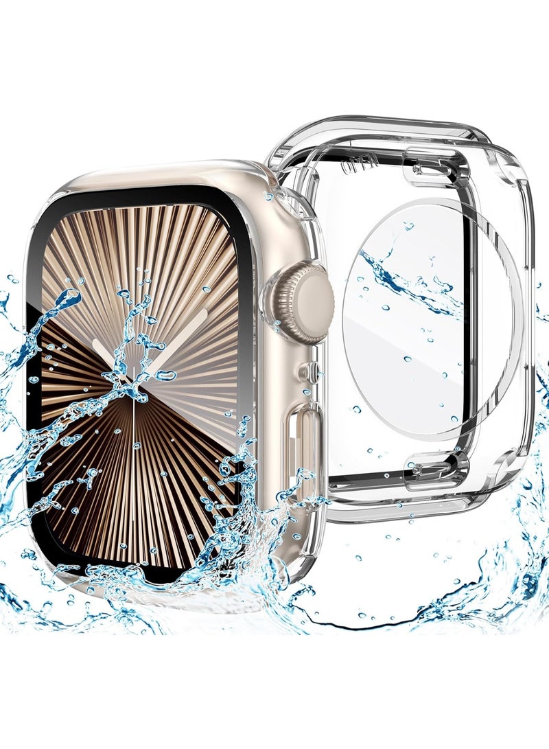 OLYSON 2 in 1 Waterproof Hard Case for Apple Watch Screen Protector 46mm, 360° Slim Full Protective Tempered Glass Face Cover + Back Hard PC Bumper for iWatch Series 11/10, 46mm Clear - Image 1