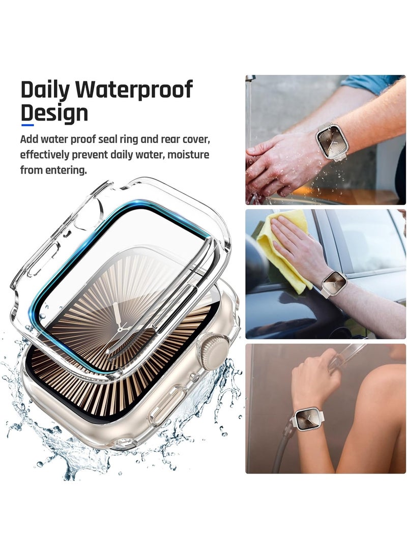 OLYSON 2 in 1 Waterproof Hard Case for Apple Watch Screen Protector 46mm, 360° Slim Full Protective Tempered Glass Face Cover + Back Hard PC Bumper for iWatch Series 11/10, 46mm Clear - Image 3