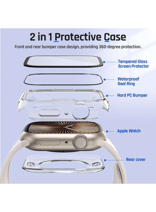 OLYSON 2 in 1 Waterproof Hard Case for Apple Watch Screen Protector 46mm, 360° Slim Full Protective Tempered Glass Face Cover + Back Hard PC Bumper for iWatch Series 11/10, 46mm Clear - Image 5