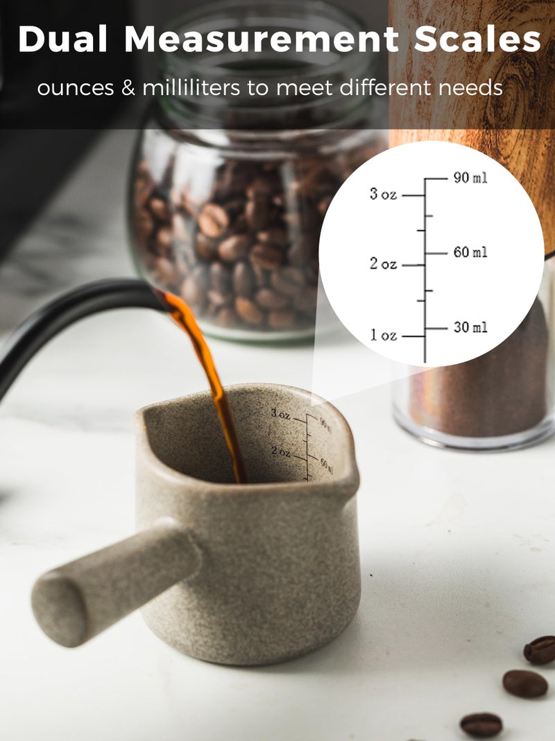 YHOJOY Measuring Cups Ceramic, Double Spouts Espresso Cup with Handle, Coffee Measuring Cups, Espresso Shot Milk Cup Pitcher 90 Ml, Gray - Image 4