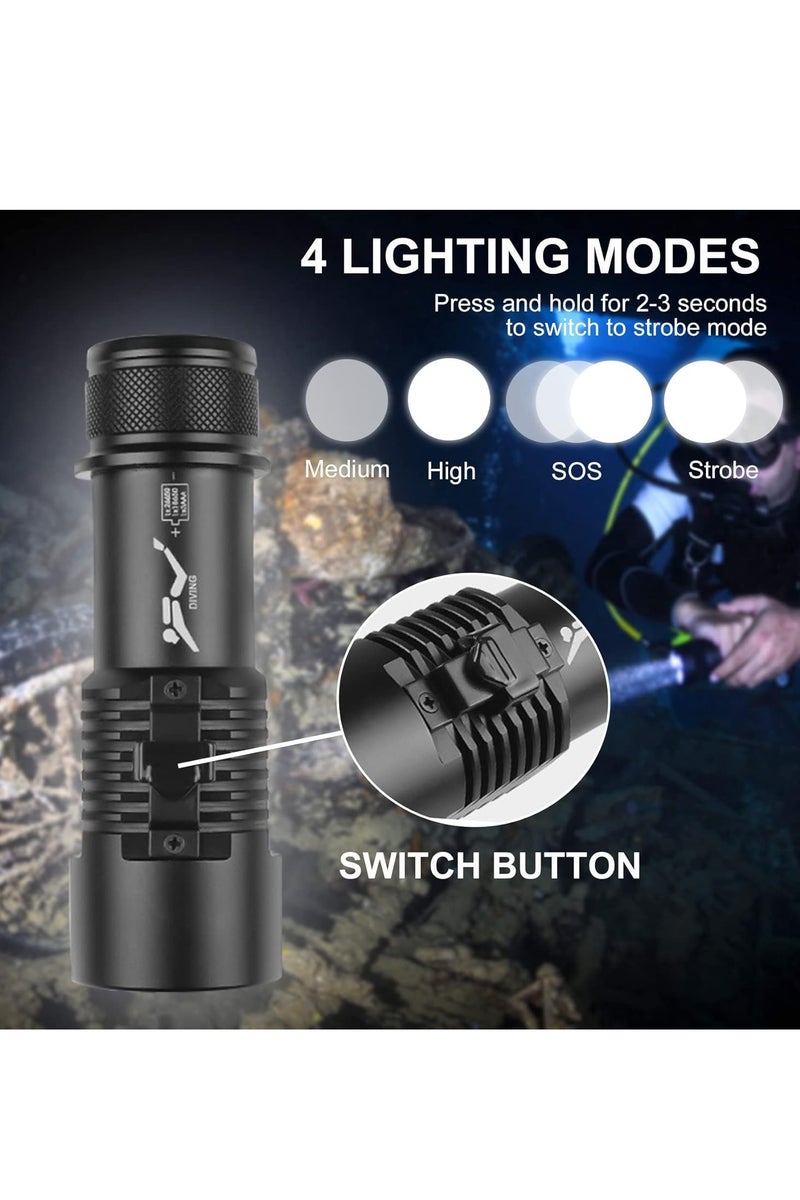 Scuba Diving Flashlight 6000 Lumen Dive Torch 4 Modes Waterproof Diving Safety Lights Underwater 80m Submarine Lights with Rechargeable Battery for Deep Sea Cave at Night - Image 4